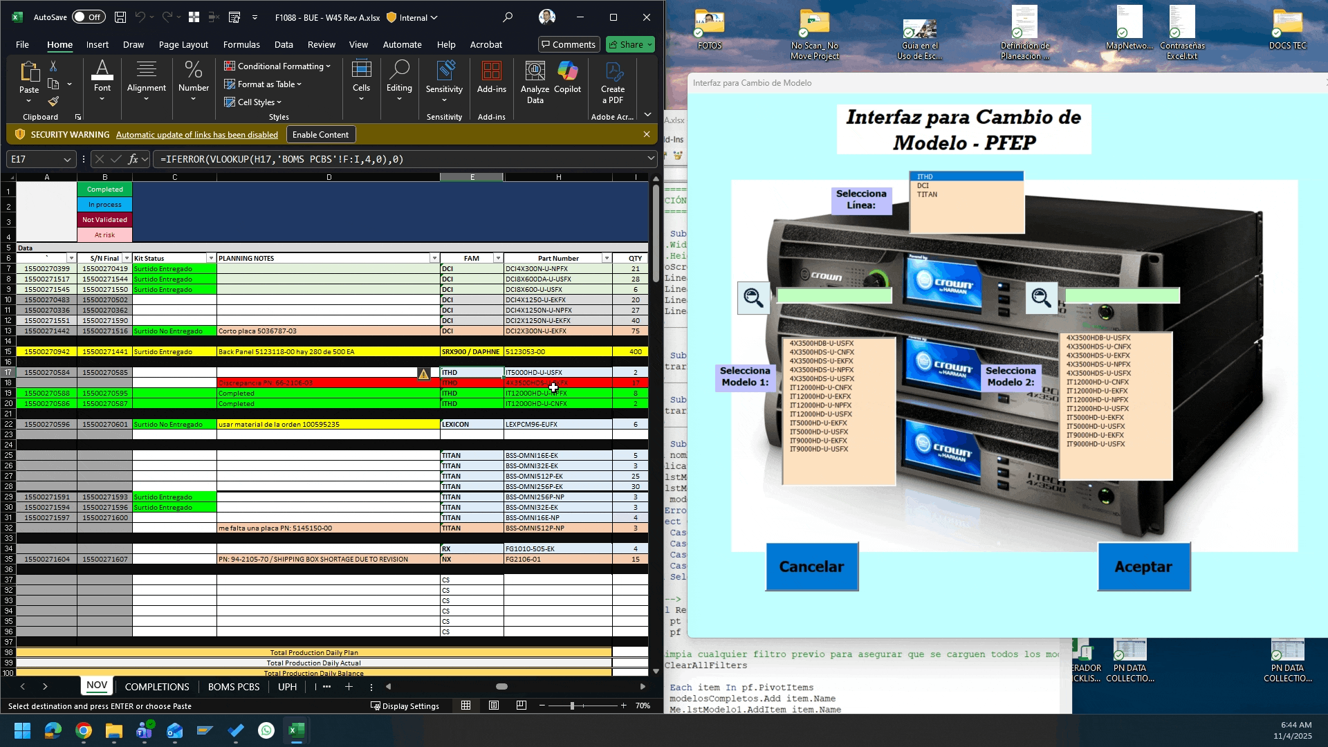 Old Model Change App — estado anterior