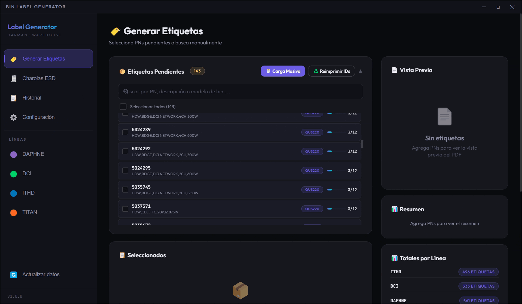 Bin Label Generator — demo