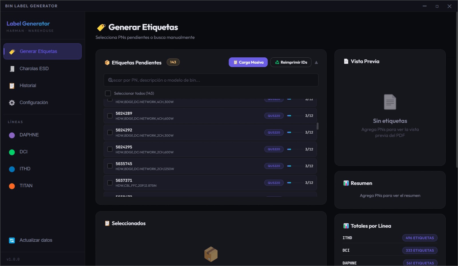 Etiquetas QR generadas